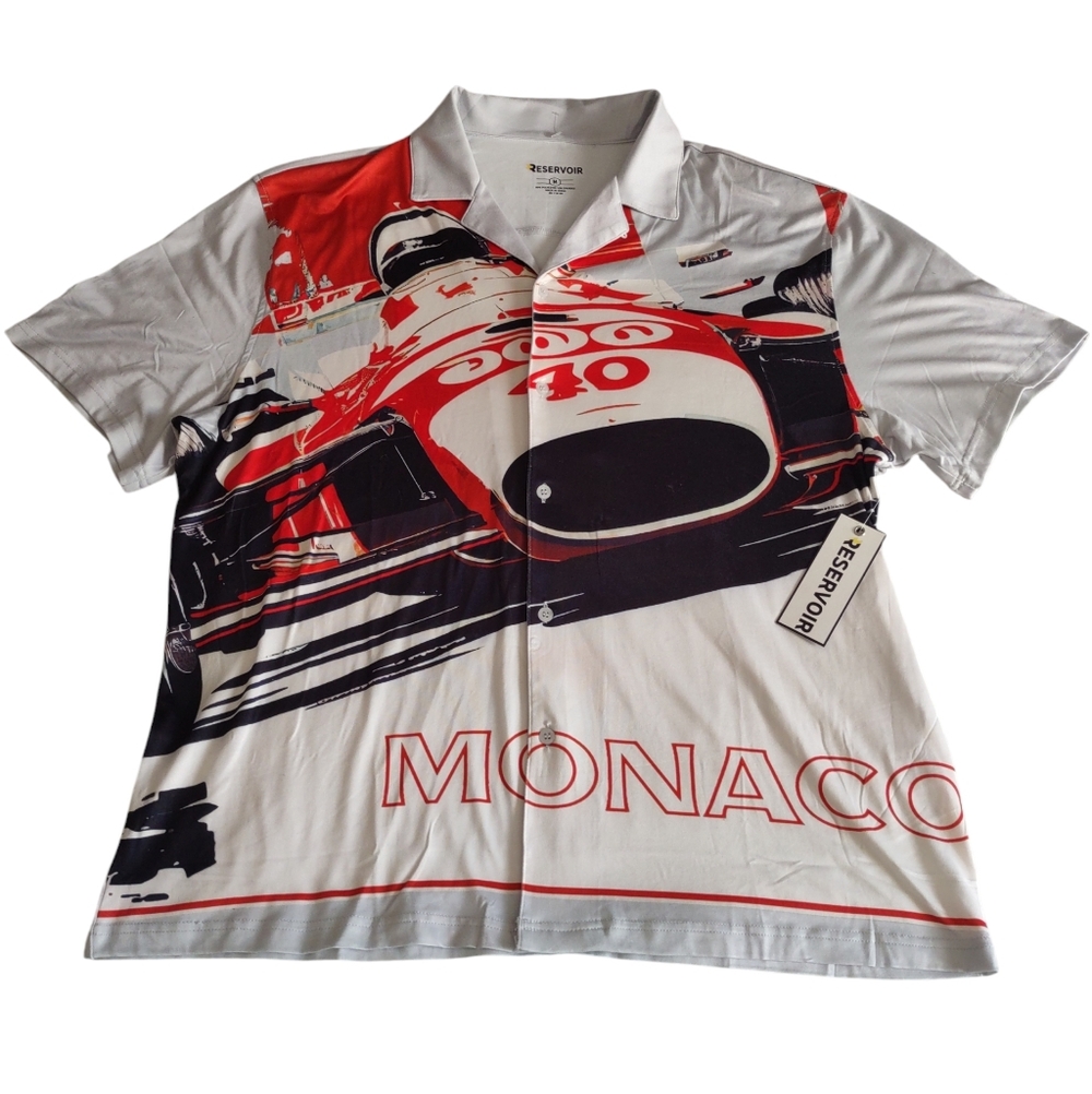 Reservoir Medium Monaco Race Car Button Front Short Sleeve Shirt